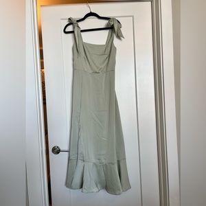 Satin Tie-up Square Neck A-Line Dress